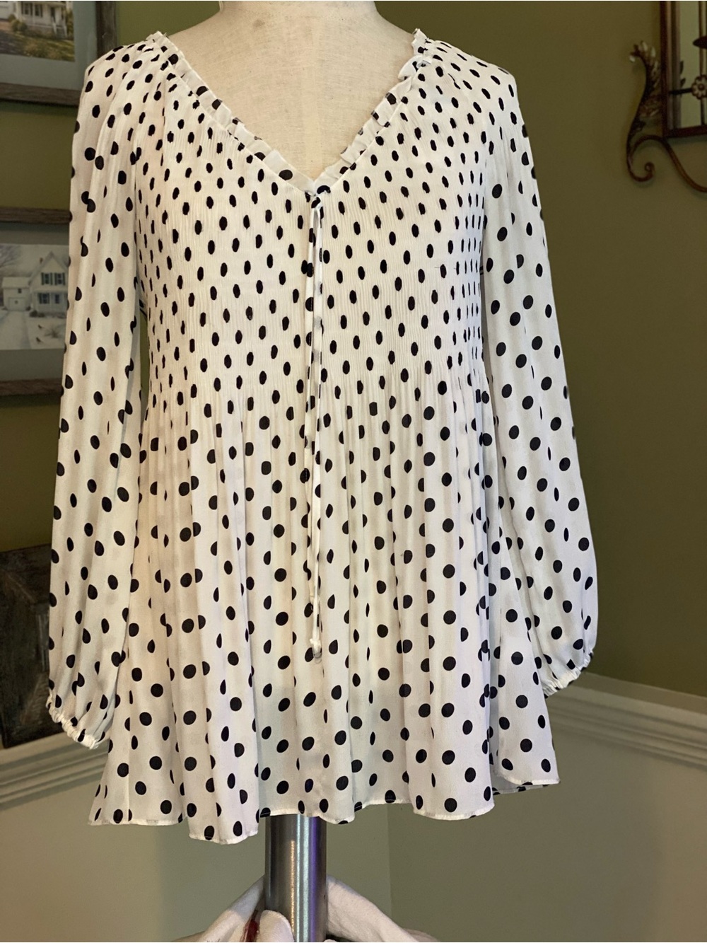 Melissa Paige White Tunic with Black Polka Dots